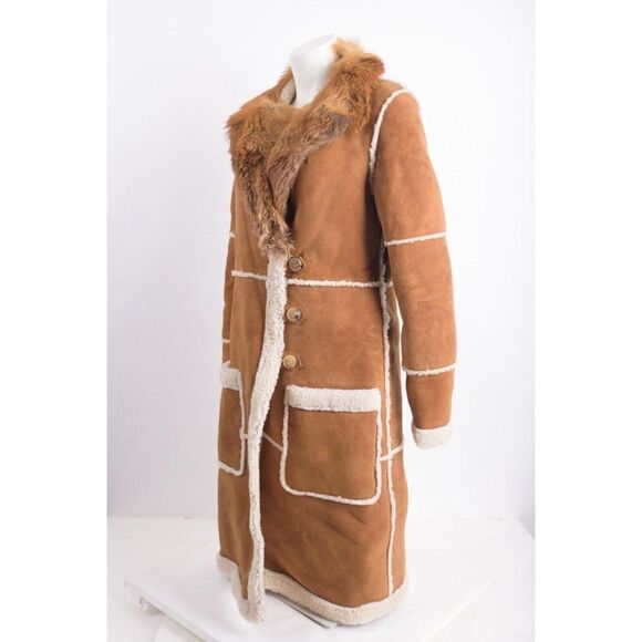A.L.C. Womens Lamb Shearling Long Coat Size M Brown Suede Fur Collar NWT - Picture 3 of 6